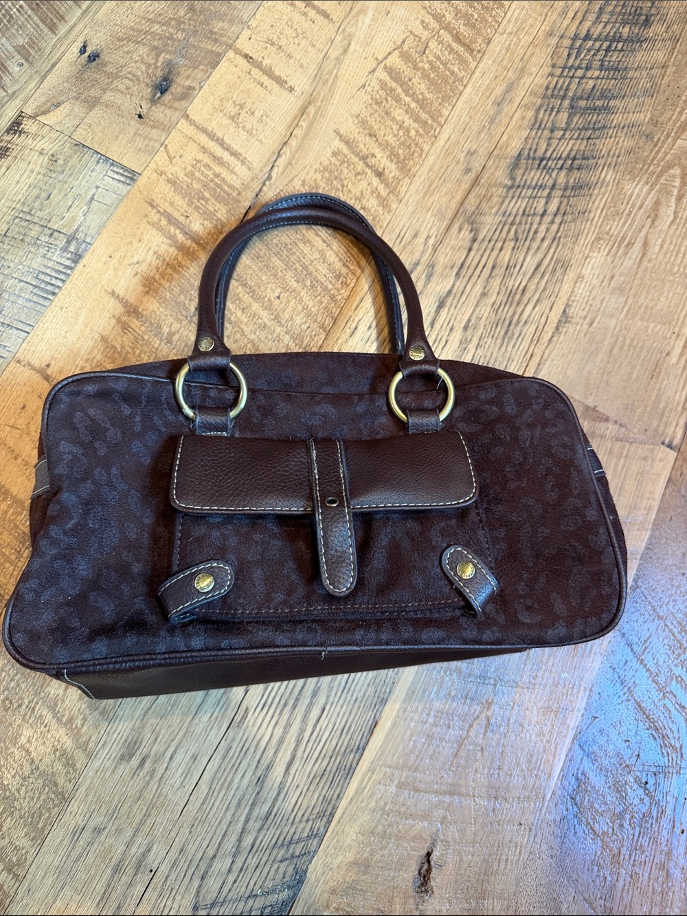 Caribbean Joe Dark Brown Patterned Top-Handle Shoulder Bag